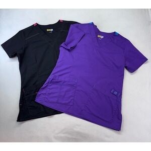 WonderFlex Women Scrub Tops Small Lot Purple V Neck Short Sleeve